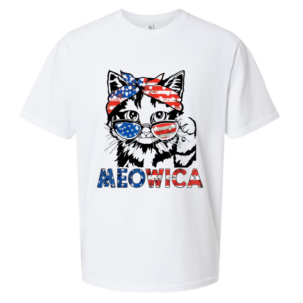 Meowica Cat Sunglasses American Flag 4th Of July Merica Usa Sueded Cloud Jersey T-Shirt