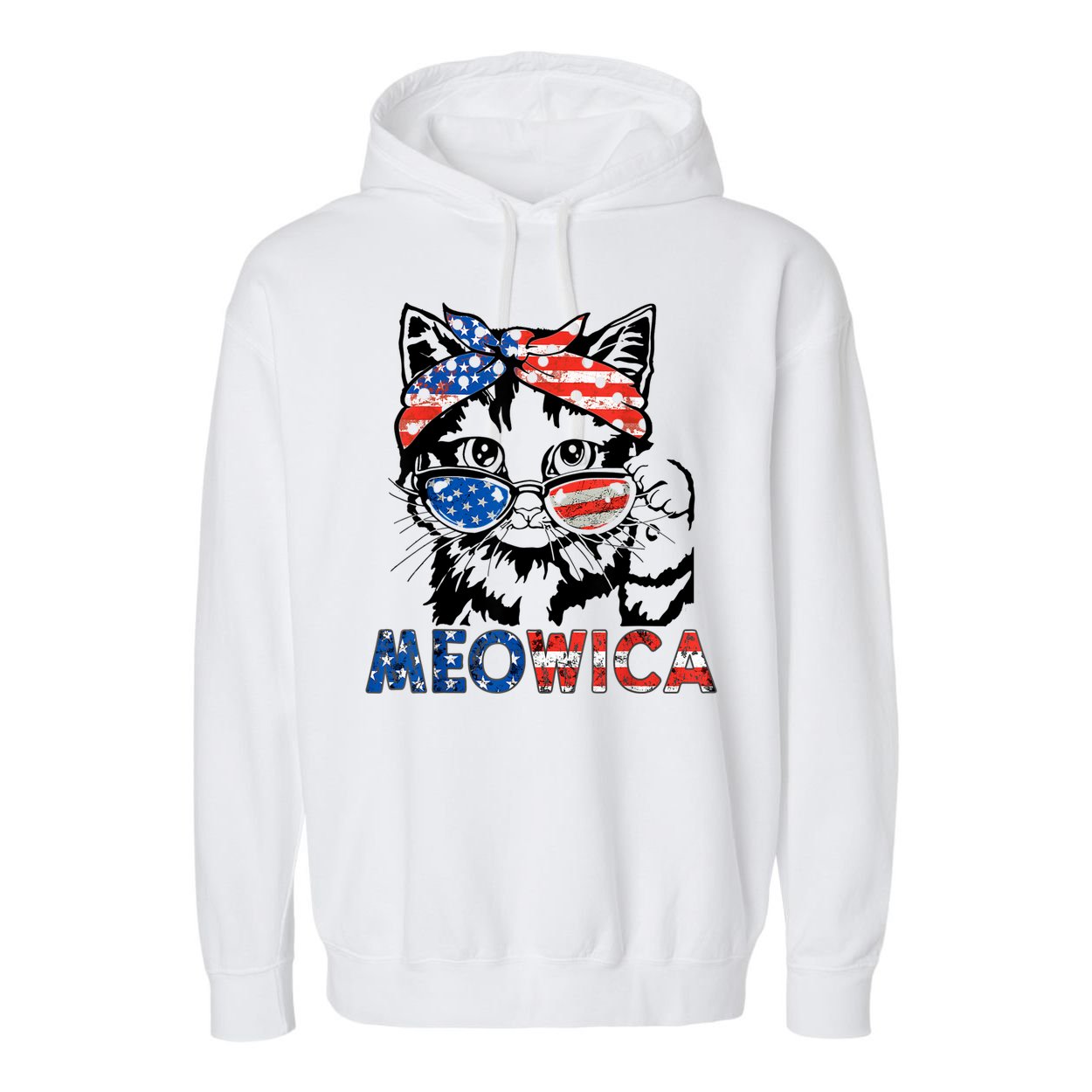 Meowica Cat Sunglasses American Flag 4th Of July Merica Usa Garment-Dyed Fleece Hoodie