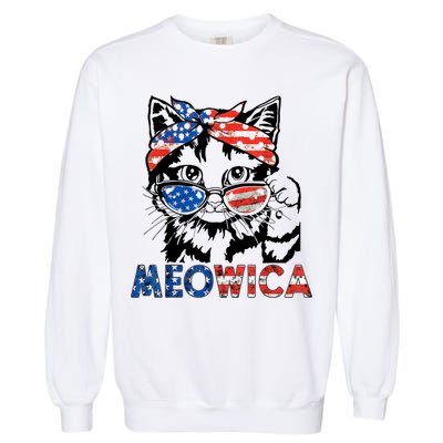 Meowica Cat Sunglasses American Flag 4th Of July Merica Usa Garment-Dyed Sweatshirt