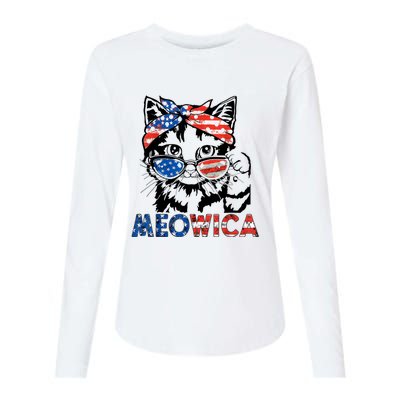 Meowica Cat Sunglasses American Flag 4th Of July Merica Usa Womens Cotton Relaxed Long Sleeve T-Shirt