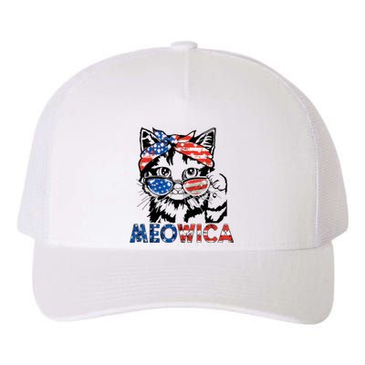 Meowica Cat Sunglasses American Flag 4th Of July Merica Usa Yupoong Adult 5-Panel Trucker Hat