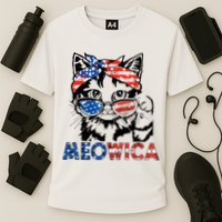 Meowica Cat Sunglasses American Flag 4th Of July Merica Usa Cooling Performance Crew T-Shirt