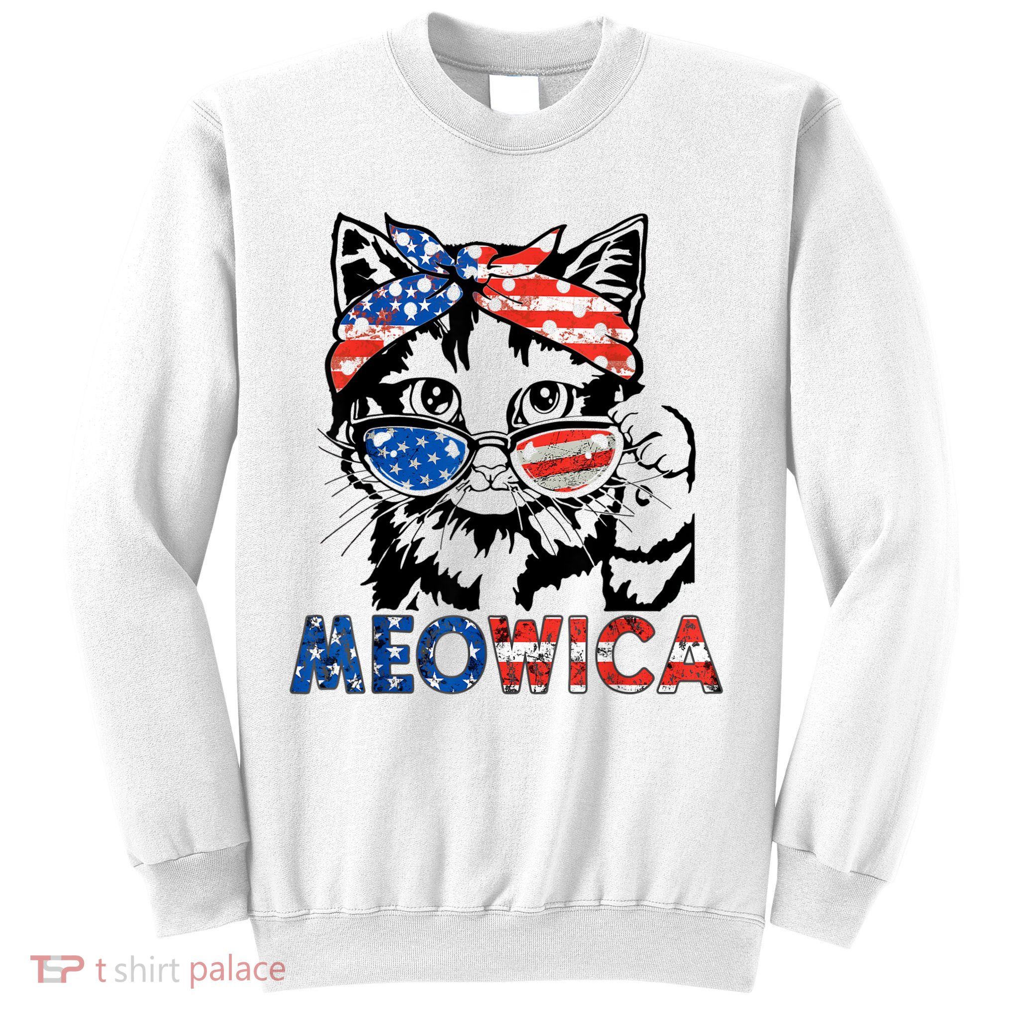 Meowica Cat Sunglasses American Flag 4th Of July Merica Usa Sweatshirt
