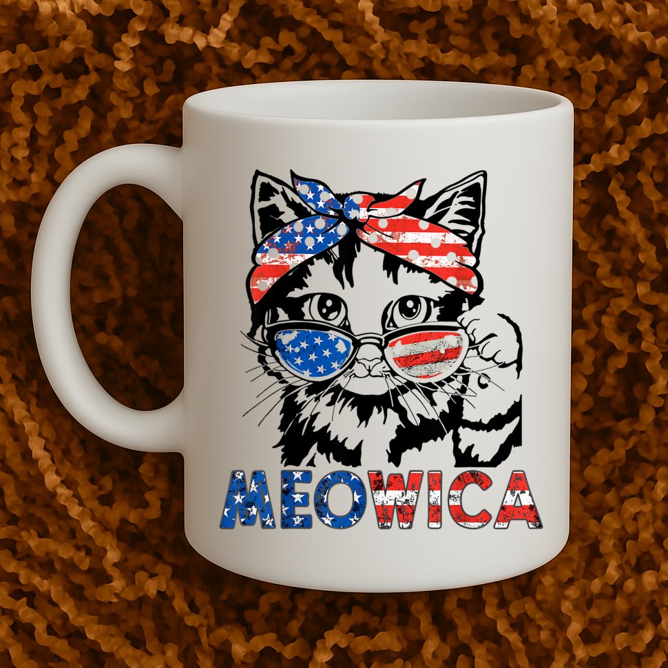 Meowica Cat Sunglasses American Flag 4th Of July Merica Usa Mug