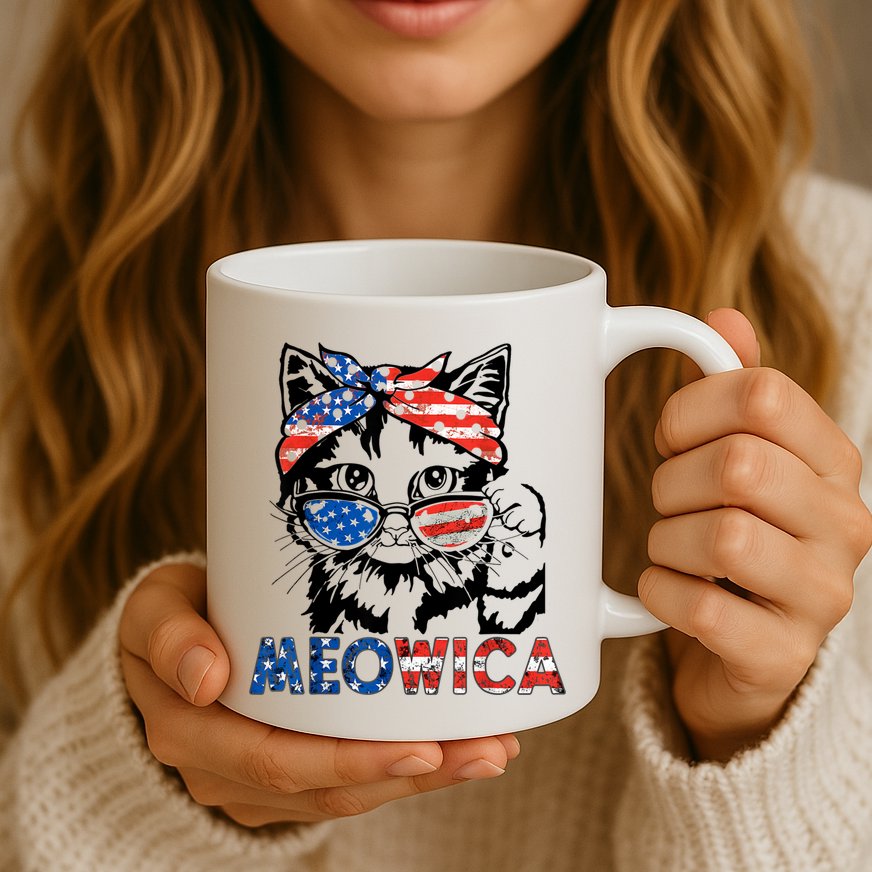 Meowica Cat Sunglasses American Flag 4th Of July Merica Usa Mug