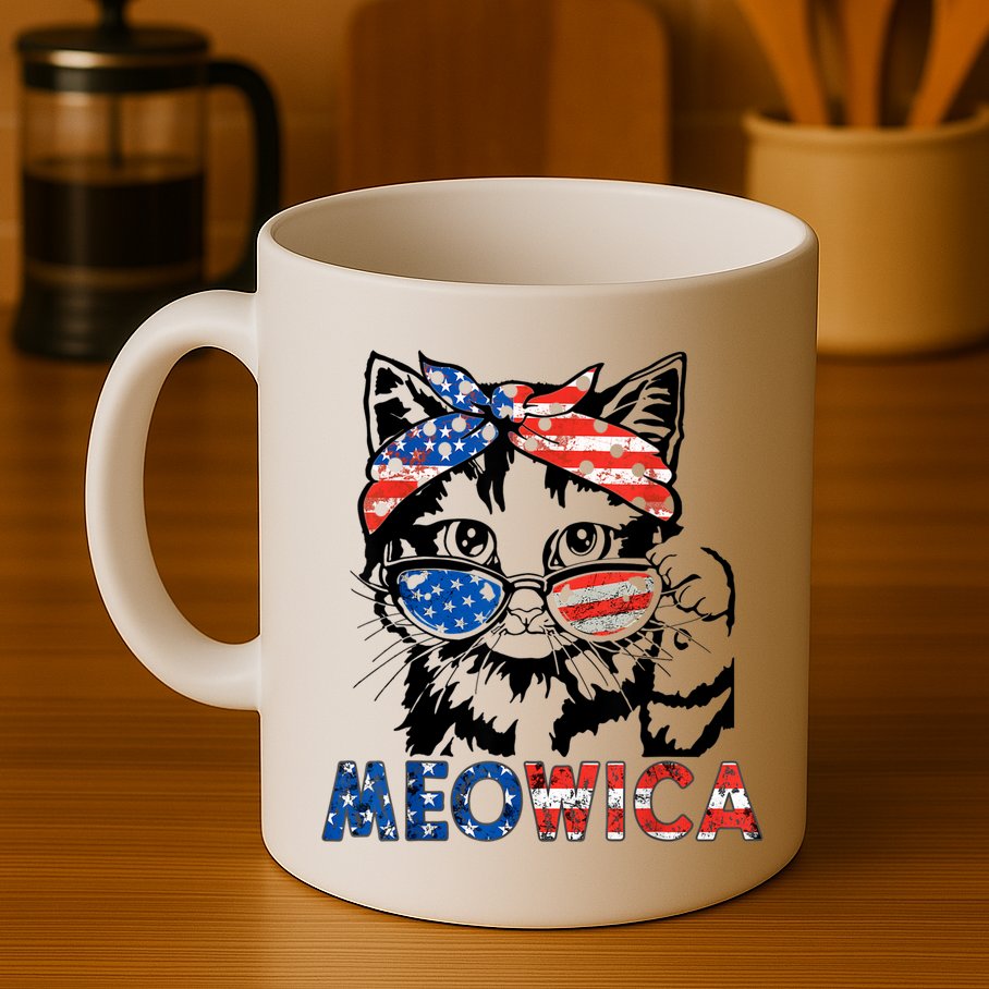 Meowica Cat Sunglasses American Flag 4th Of July Merica Usa Mug