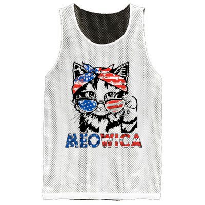 Meowica Cat Sunglasses American Flag 4th Of July Merica Usa Mesh Reversible Basketball Jersey Tank