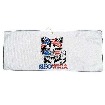 Meowica Cat Sunglasses American Flag 4th Of July Merica Usa Large Microfiber Waffle Golf Towel
