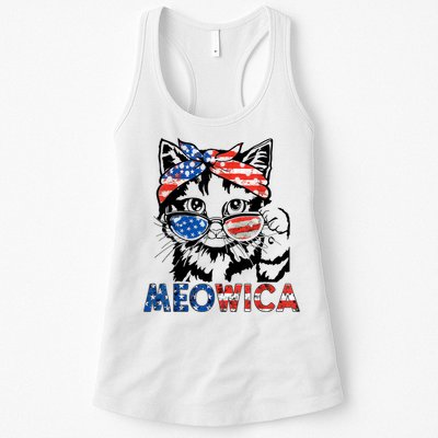 Meowica Cat Sunglasses American Flag 4th Of July Merica Usa Womens Tank Top