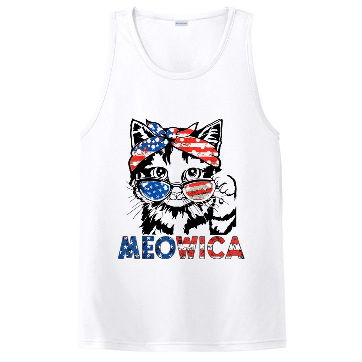 Meowica Cat Sunglasses American Flag 4th Of July Merica Usa PosiCharge Competitor Tank