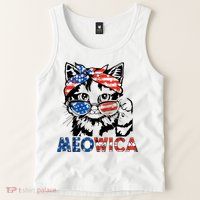 Meowica Cat Sunglasses American Flag 4th Of July Merica Usa Tank Top