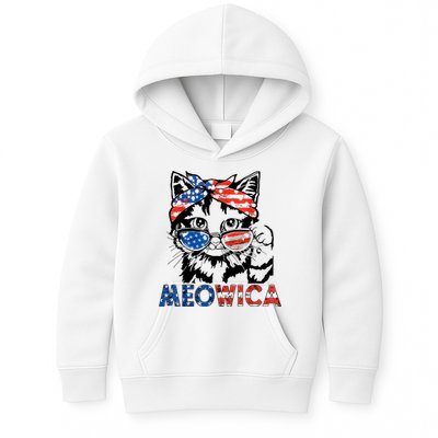 Meowica Cat Sunglasses American Flag 4th Of July Merica Usa Kids Hoodie