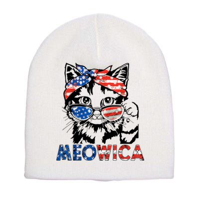 Meowica Cat Sunglasses American Flag 4th Of July Merica Usa Short Acrylic Beanie