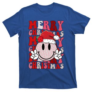 Merry Christmas Smile Face Santa Claus Hat Groovy Retro Gift T-Shirt