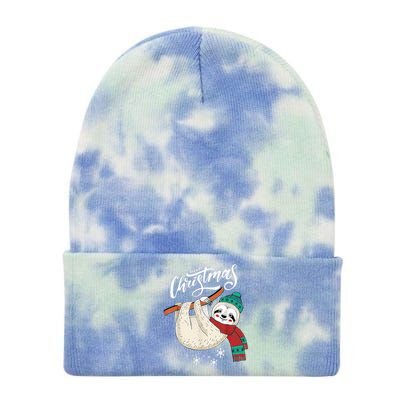 Merry Christmas Slothmas Sloth Lovers Xmas Holiday Funny Gift Great Gift Tie Dye 12in Knit Beanie