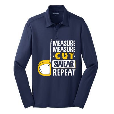 Measure Cut Swear Repeat Woodworking Woodworker Silk Touch Performance Long Sleeve Polo