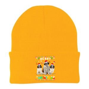 Merry Christmas Saint Bernard Gift Santa Hat Lights Xmas Gift Knit Cap Winter Beanie