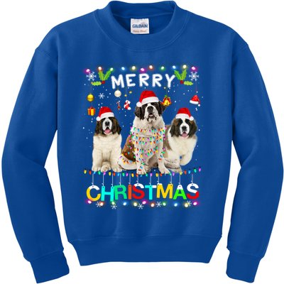 Merry Christmas Saint Bernard Gift Santa Hat Lights Xmas Gift Kids Sweatshirt