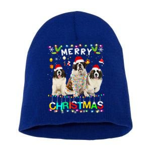 Merry Christmas Saint Bernard Gift Santa Hat Lights Xmas Gift Short Acrylic Beanie