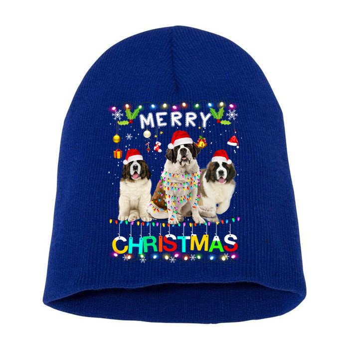 Merry Christmas Saint Bernard Gift Santa Hat Lights Xmas Gift Short Acrylic Beanie