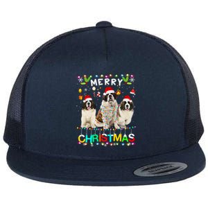 Merry Christmas Saint Bernard Gift Santa Hat Lights Xmas Gift Flat Bill Trucker Hat