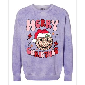 Merry Christmas Smile Face Santa Claus Hat Groovy Retro Great Gift Colorblast Crewneck Sweatshirt