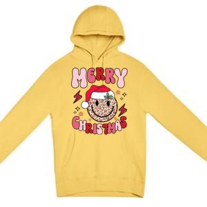 Merry Christmas Smile Face Santa Claus Hat Groovy Retro Great Gift Premium Pullover Hoodie