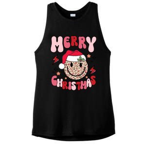 Merry Christmas Smile Face Santa Claus Hat Groovy Retro Great Gift Ladies PosiCharge Tri-Blend Wicking Tank