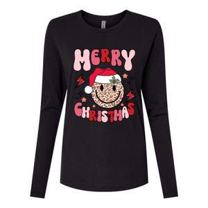 Merry Christmas Smile Face Santa Claus Hat Groovy Retro Great Gift Womens Cotton Relaxed Long Sleeve T-Shirt