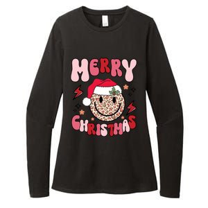 Merry Christmas Smile Face Santa Claus Hat Groovy Retro Great Gift Womens CVC Long Sleeve Shirt