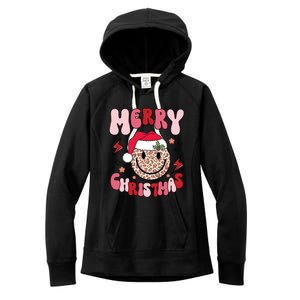 Merry Christmas Smile Face Santa Claus Hat Groovy Retro Great Gift Women's Fleece Hoodie