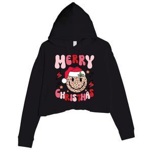 Merry Christmas Smile Face Santa Claus Hat Groovy Retro Great Gift Crop Fleece Hoodie