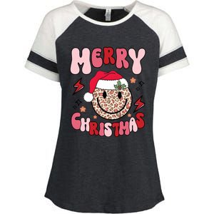 Merry Christmas Smile Face Santa Claus Hat Groovy Retro Great Gift Enza Ladies Jersey Colorblock Tee