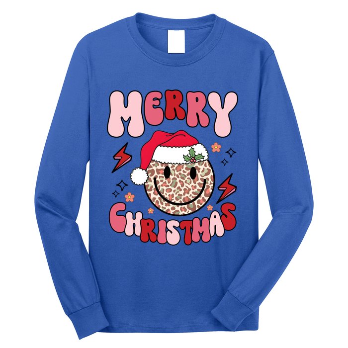 Merry Christmas Smile Face Santa Claus Hat Groovy Retro Great Gift Long Sleeve Shirt