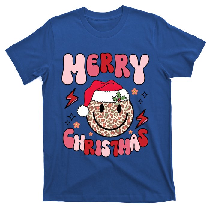 Merry Christmas Smile Face Santa Claus Hat Groovy Retro Great Gift T-Shirt