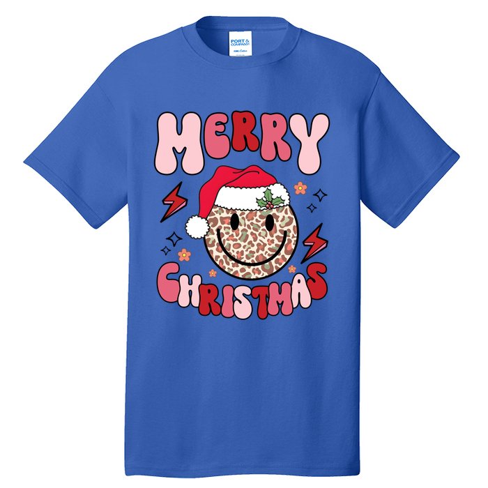 Merry Christmas Smile Face Santa Claus Hat Groovy Retro Great Gift Tall T-Shirt