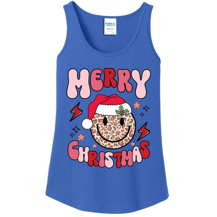 Merry Christmas Smile Face Santa Claus Hat Groovy Retro Great Gift Ladies Essential Tank