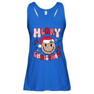 Merry Christmas Smile Face Santa Claus Hat Groovy Retro Great Gift Ladies Essential Flowy Tank