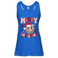 Merry Christmas Smile Face Santa Claus Hat Groovy Retro Great Gift Ladies Essential Flowy Tank