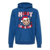 Merry Christmas Smile Face Santa Claus Hat Groovy Retro Great Gift Premium Hoodie