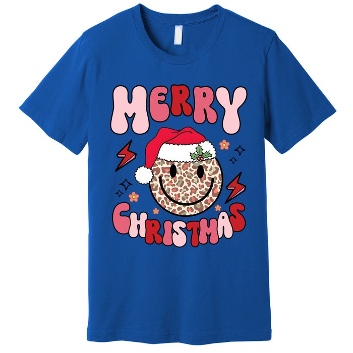 Merry Christmas Smile Face Santa Claus Hat Groovy Retro Great Gift Premium T-Shirt