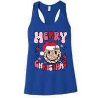 Merry Christmas Smile Face Santa Claus Hat Groovy Retro Great Gift Women's Racerback Tank