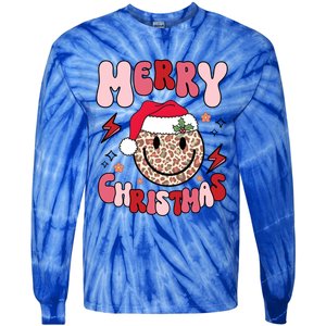 Merry Christmas Smile Face Santa Claus Hat Groovy Retro Great Gift Tie-Dye Long Sleeve Shirt