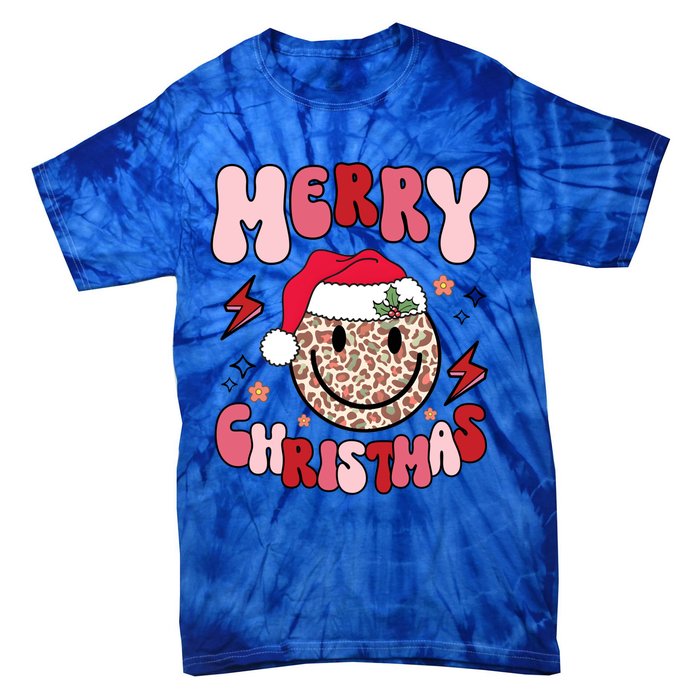 Merry Christmas Smile Face Santa Claus Hat Groovy Retro Great Gift Tie-Dye T-Shirt