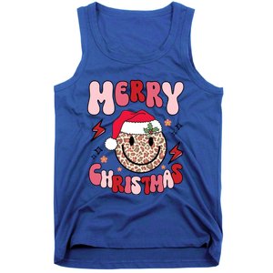 Merry Christmas Smile Face Santa Claus Hat Groovy Retro Great Gift Tank Top