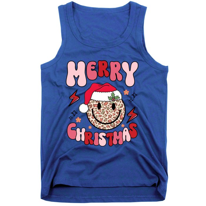 Merry Christmas Smile Face Santa Claus Hat Groovy Retro Great Gift Tank Top