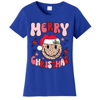 Merry Christmas Smile Face Santa Claus Hat Groovy Retro Great Gift Women's T-Shirt