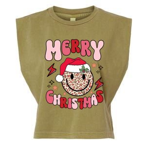 Merry Christmas Smile Face Santa Claus Hat Groovy Retro Great Gift Garment-Dyed Women's Muscle Tee