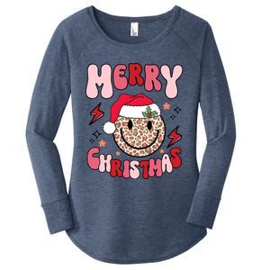 Merry Christmas Smile Face Santa Claus Hat Groovy Retro Great Gift Women's Perfect Tri Tunic Long Sleeve Shirt