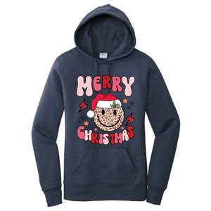 Merry Christmas Smile Face Santa Claus Hat Groovy Retro Great Gift Women's Pullover Hoodie